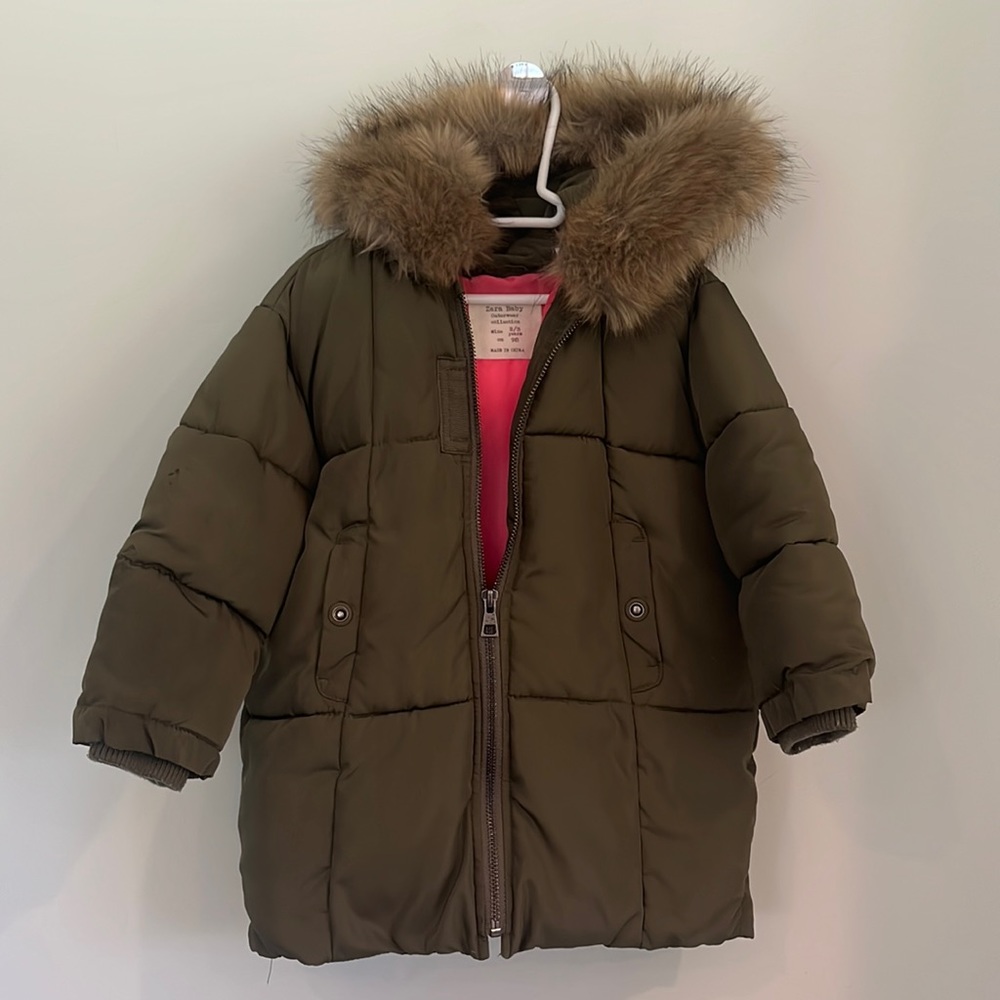 Zara Army Green Puffer Coat Toddler size 2/3